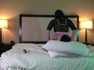 Trans Woman in Chastity Fucked Reverse Cowgirl